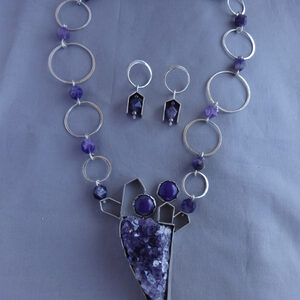 Amethyst crystal triangle necklace set