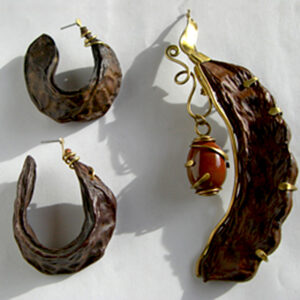 Brass bean pod pin w/ agate stone