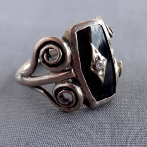 Silver Onyx Ring with Zircon