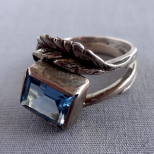 Silver Leaf Aquamarine Ring