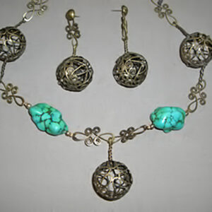 Brass wire beads w/ turquoise stone necklace