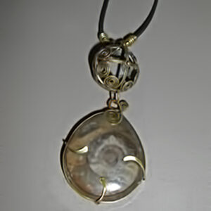 Brass wire bead with drop fossil