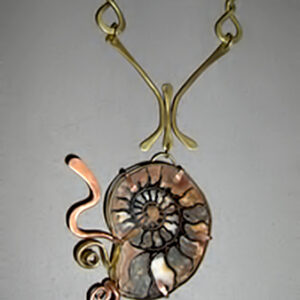 Brass & copper forged wire necklace w/ fossil