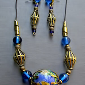 Brass cage wire beads w/ pottery sunflower bead