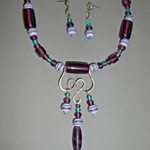 Forged silver necklace with purple beads