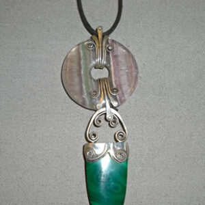Silver with amethyst crystal and malachite necklace