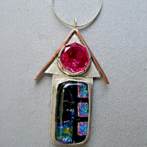 Silver and copper house necklace w/ ruby stone