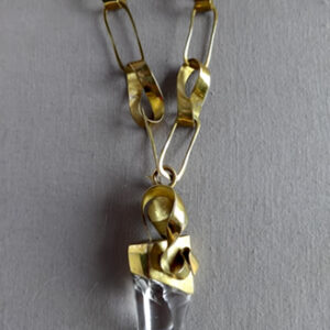 Brass forged wire & twisted loop chain necklace W/ lg. crystal